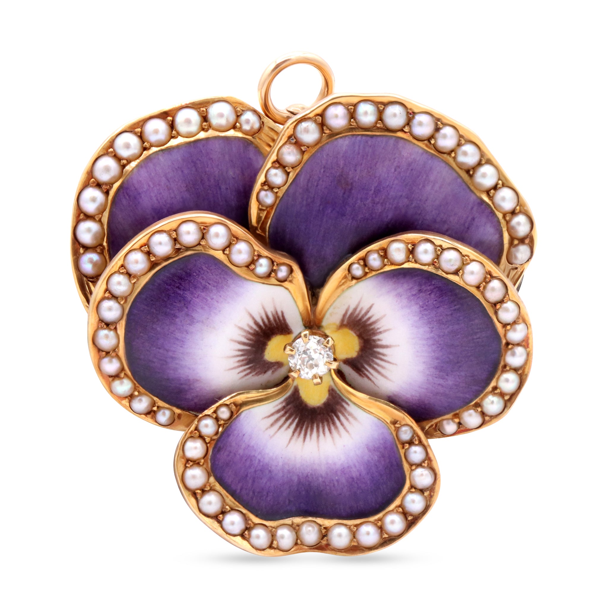 Purple Enamel Pansy with Diamond Center