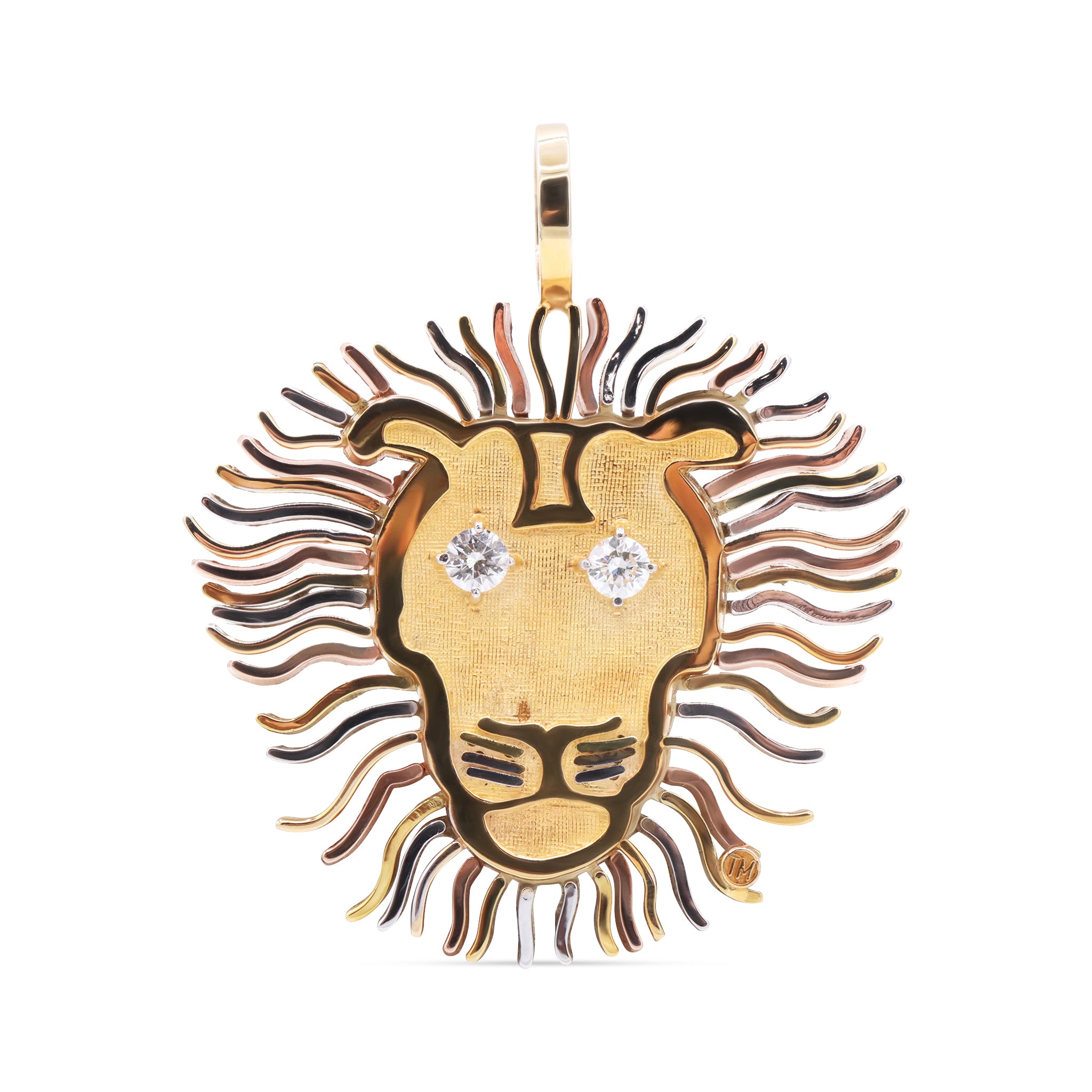 Textured Gold Lion Pendant with Diamond Accents