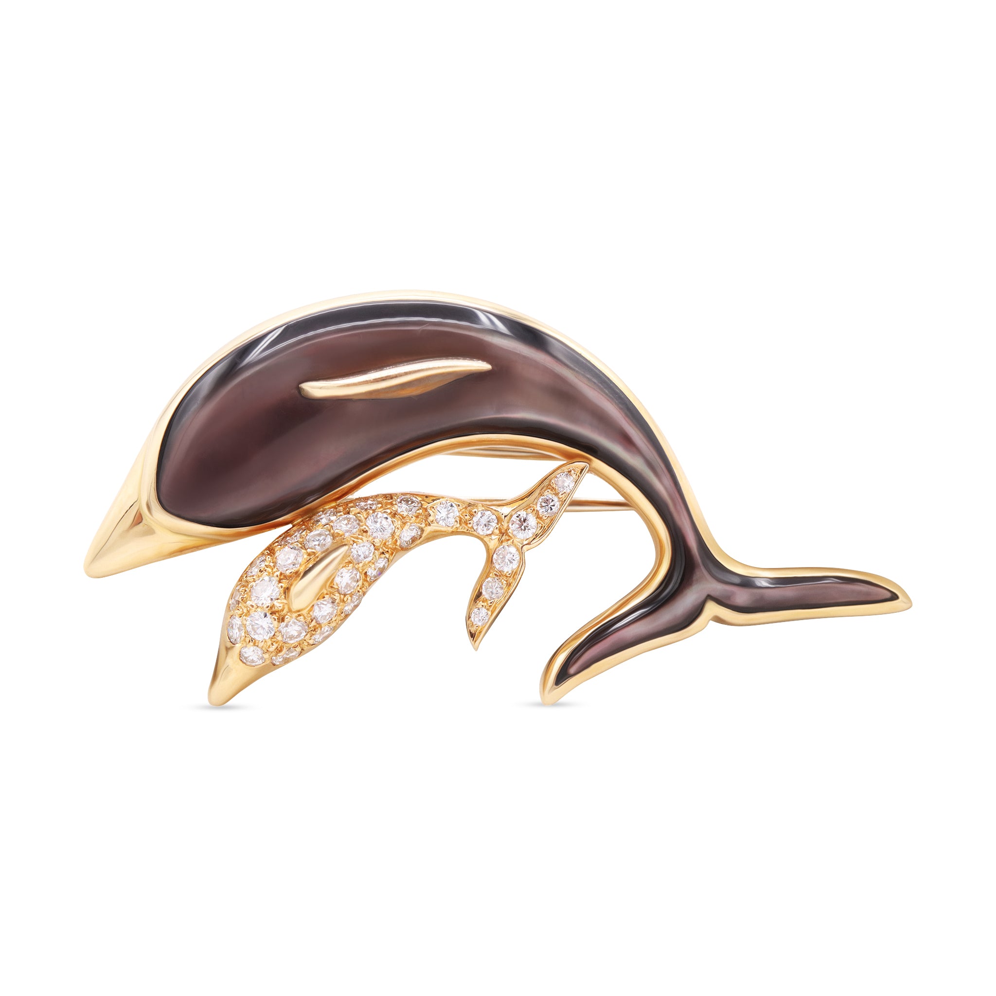 Mother & Calf Dolphin Diamond Brooch