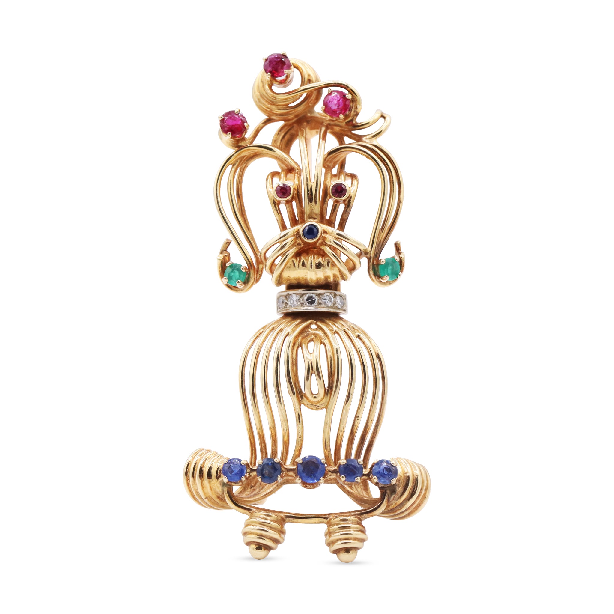 Gold Poodle Brooch with Gemstones