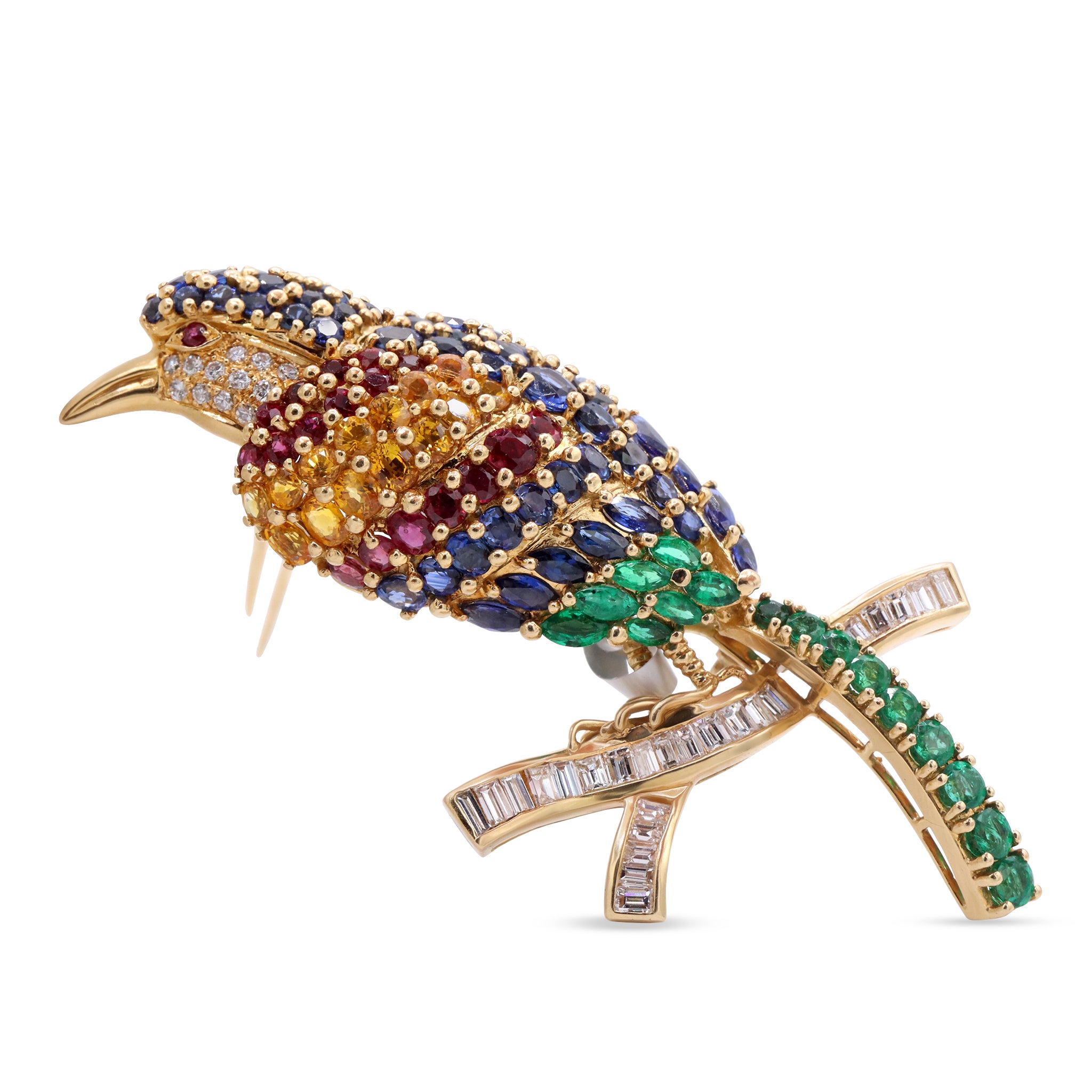 Multi-Gemstone Parrot Brooch
