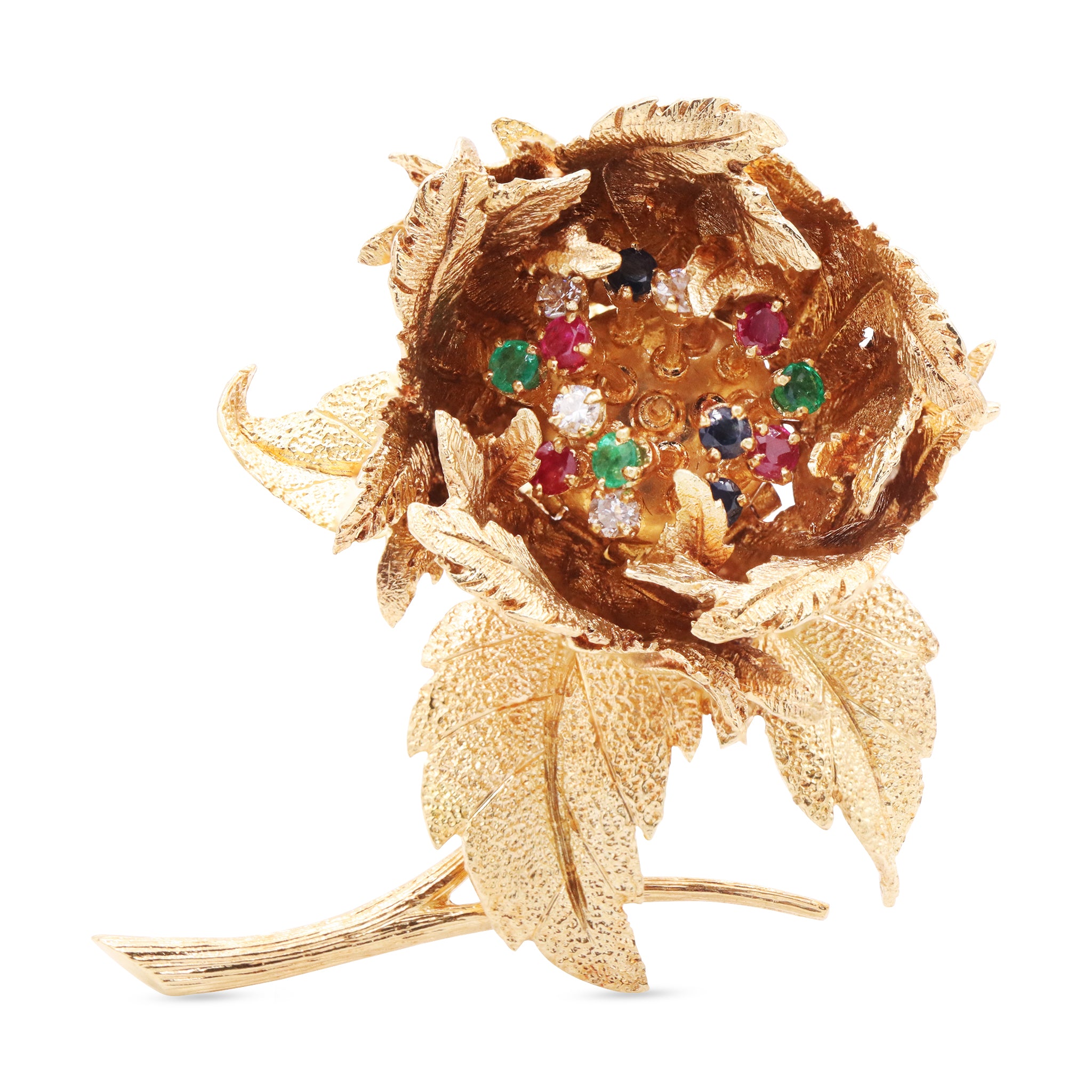 Blossoming Gemstone Flower Brooch