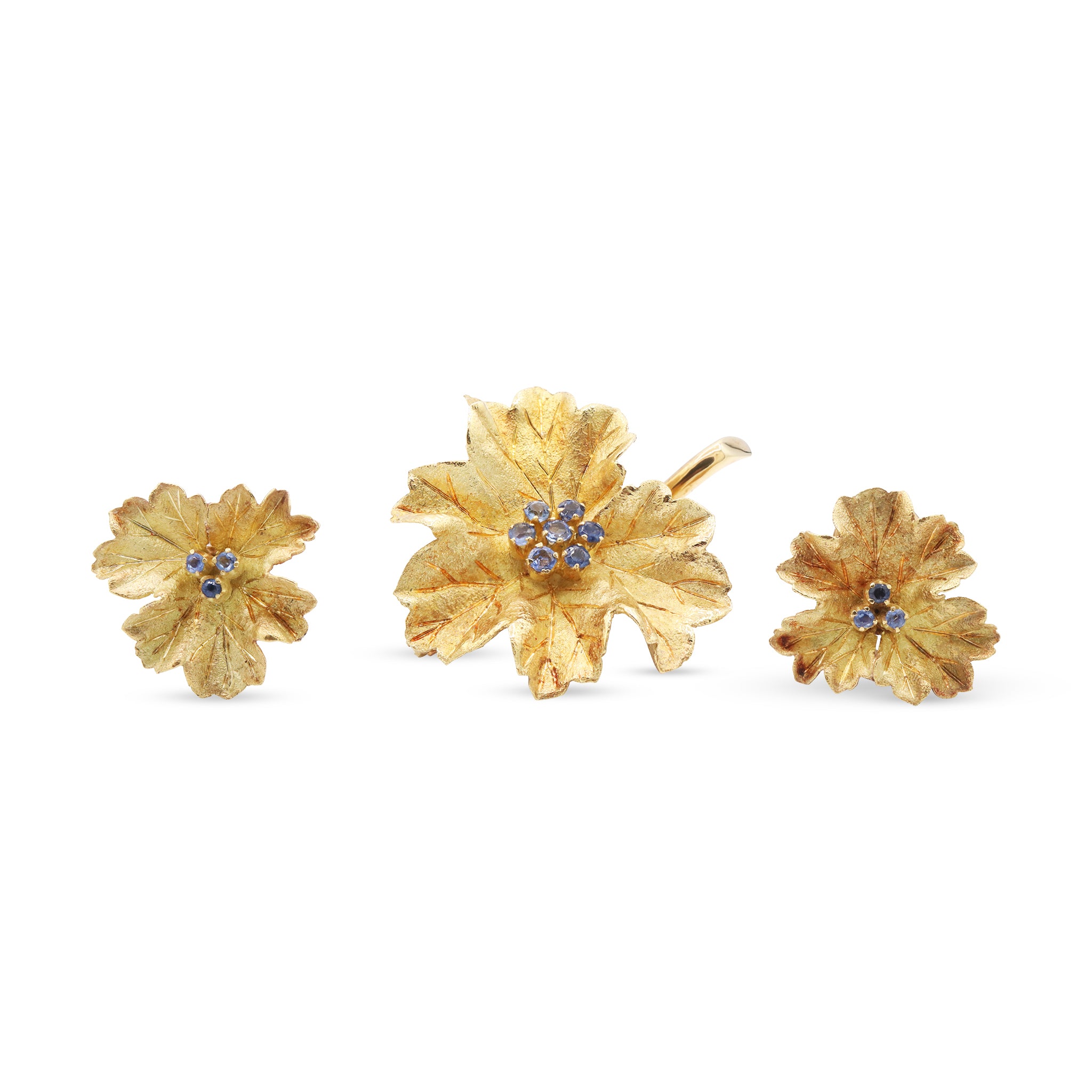 Textured Gold Leaf Set with Sapphires