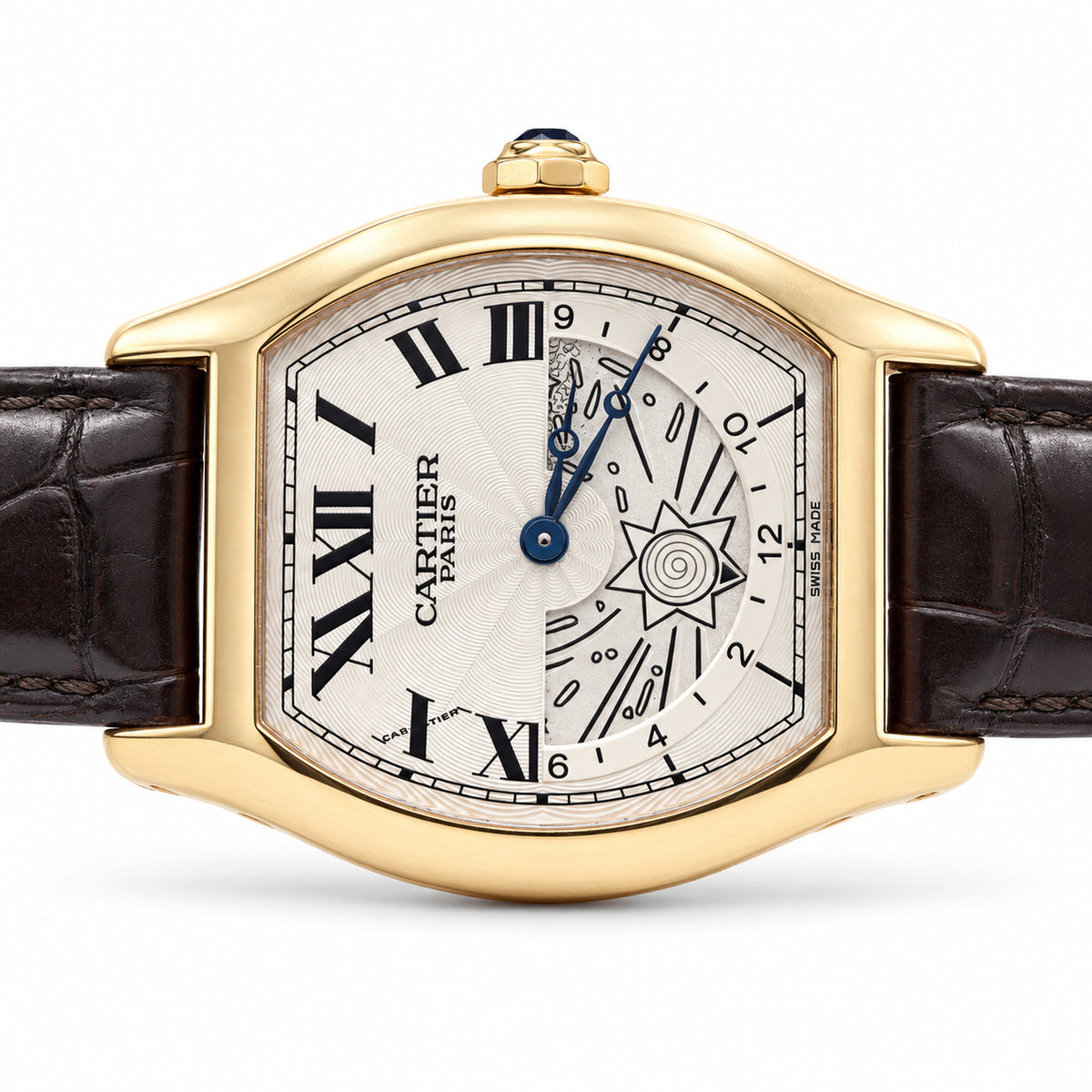 Cartier Tortue XL Jour et Nuit 18K Rose Gold dial close-up