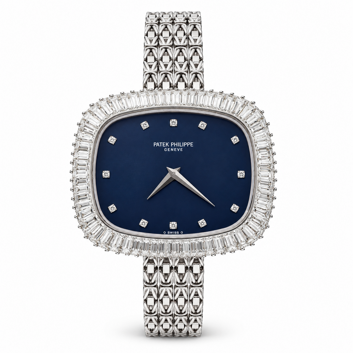 Patek Philippe Ref. 3601/1G blue dial diamond watch front view