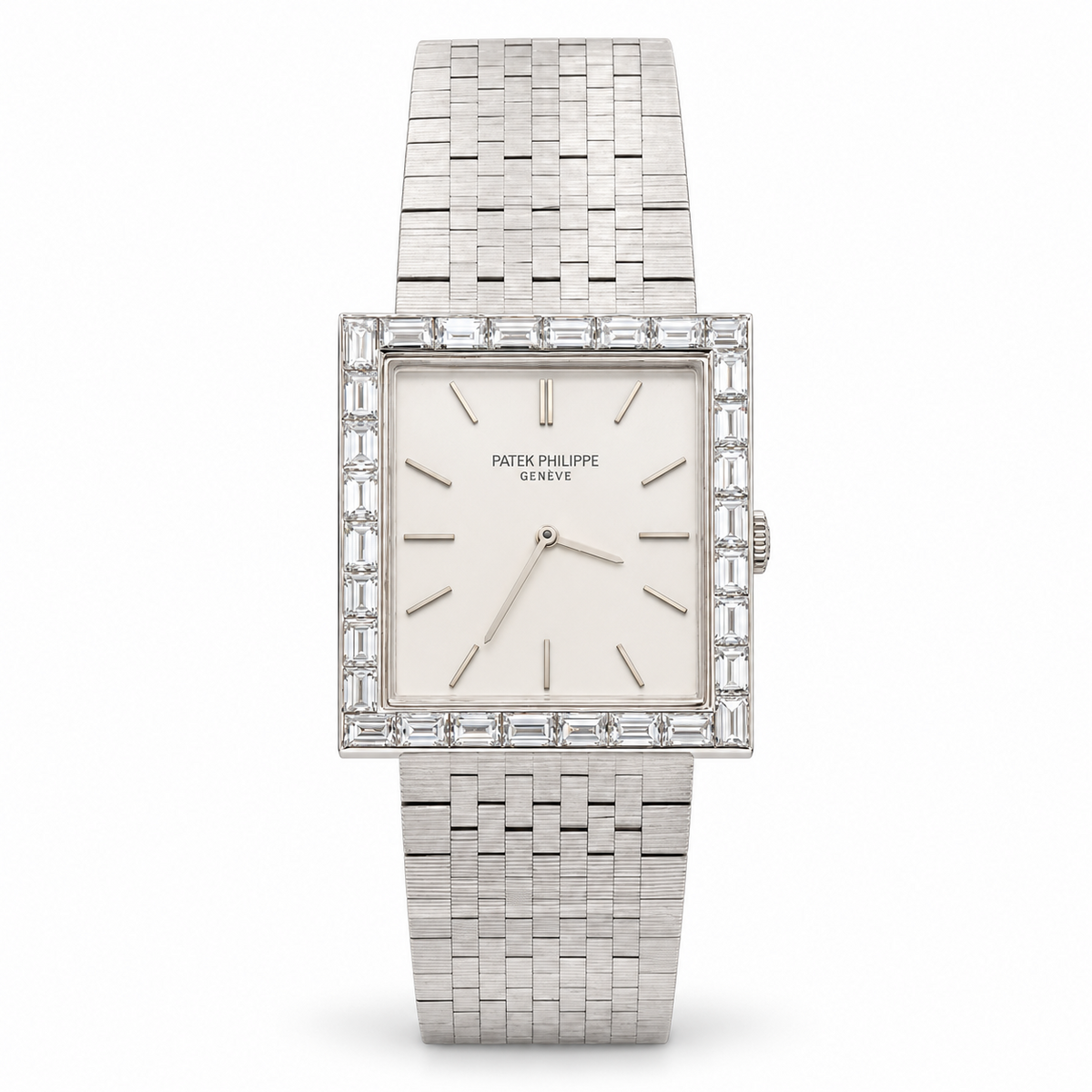 Patek Philippe square diamond-set watch front view