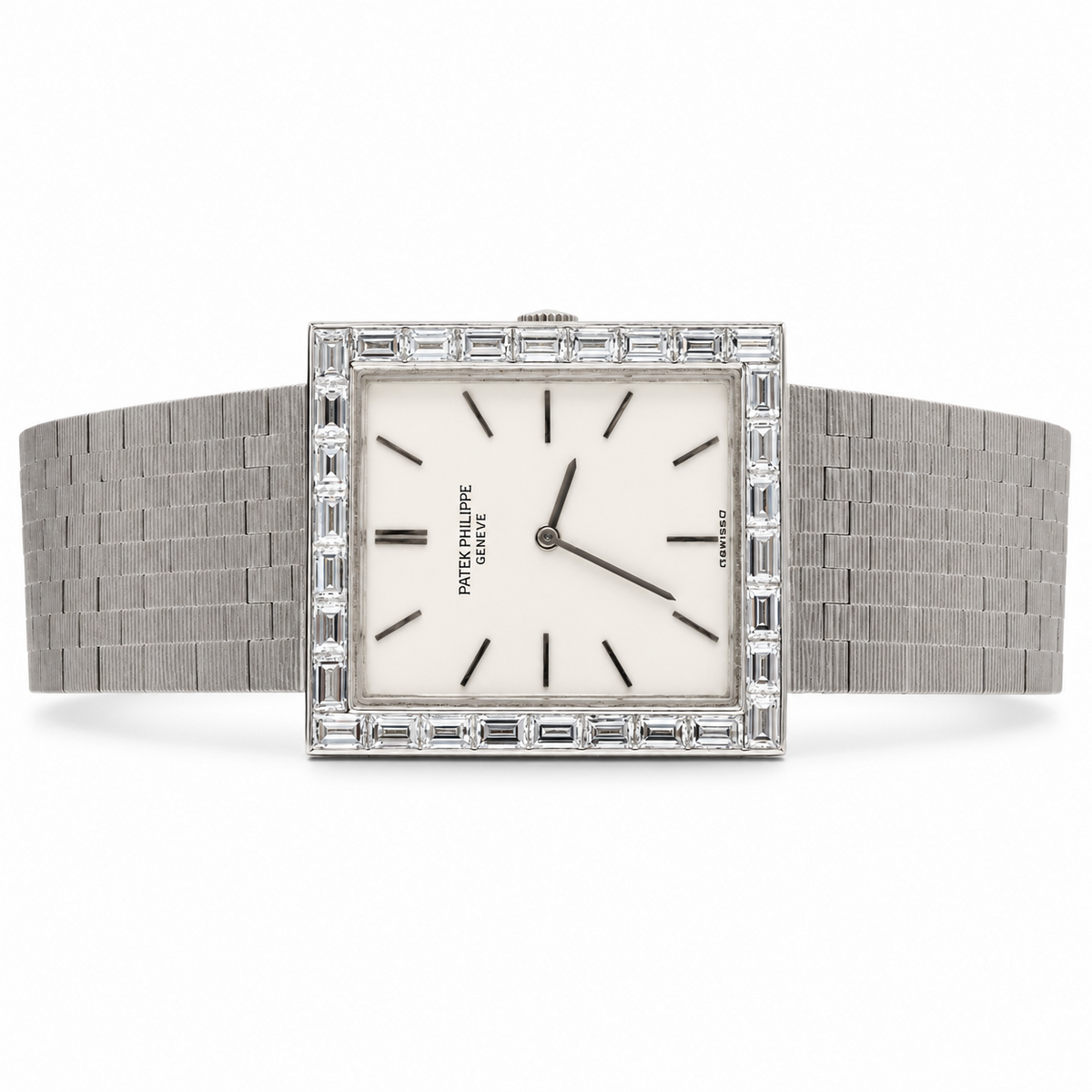 Patek Philippe square diamond-set watch horizontal front view
