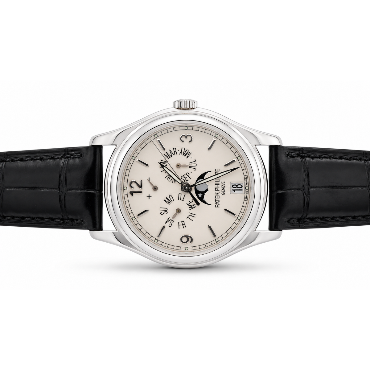 Patek Philippe Annual Calendar White Gold Silver Dial Moonphase