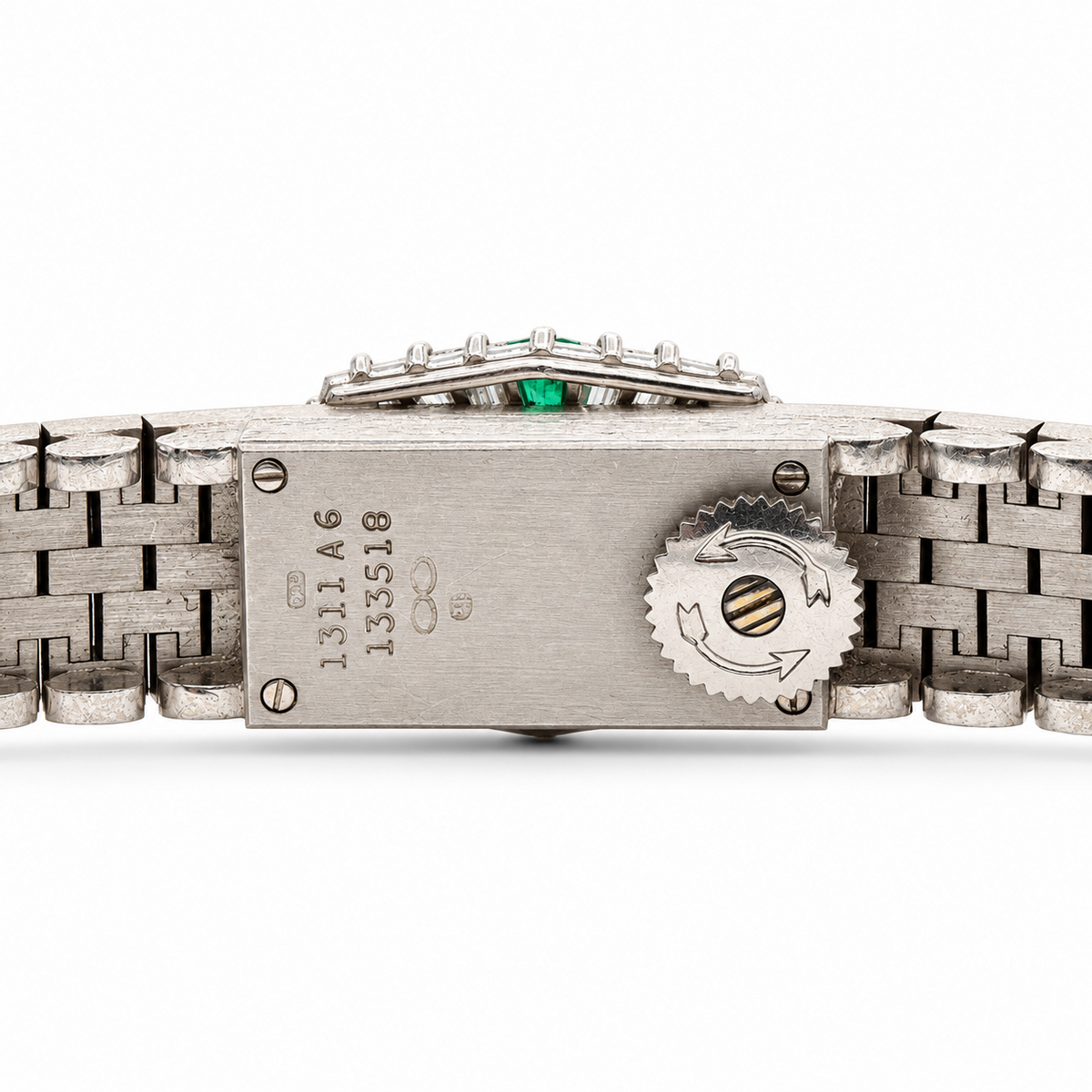 Piaget Ref. 1311 A6 emerald and diamond bracelet watch rear view