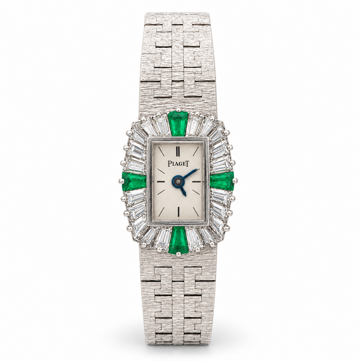 Piaget Ref. 1311 A6 emerald and diamond bracelet watch front view