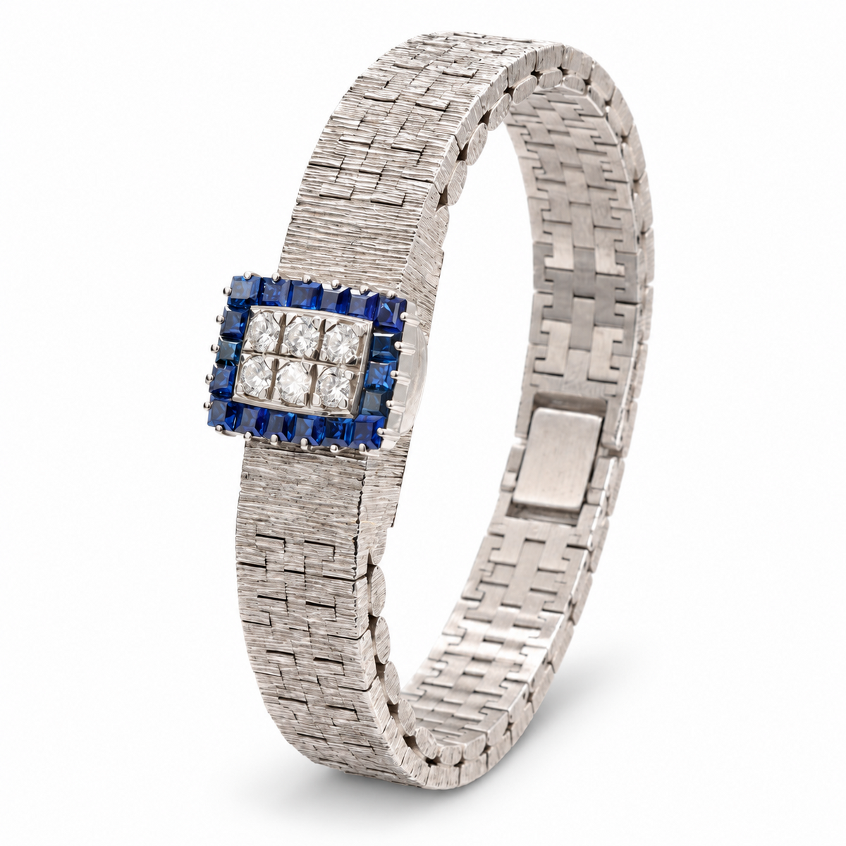 Piaget Art Deco sapphire and diamond secret watch angled view