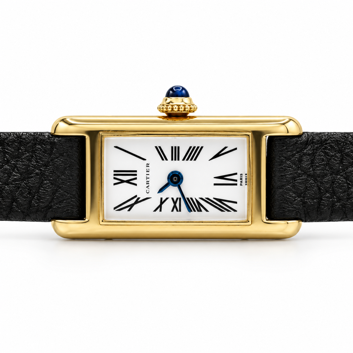 Vintage Cartier Paris 18K Yellow Gold Rectangular Watch front view