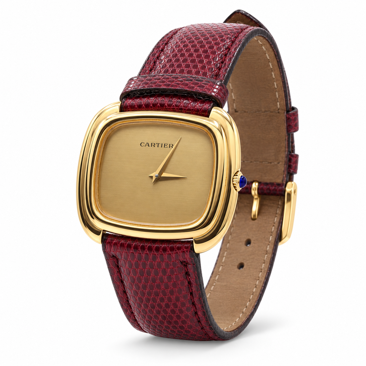 Vintage Cartier 18K Yellow Gold Stepped-Cushion Dress Watch angled view